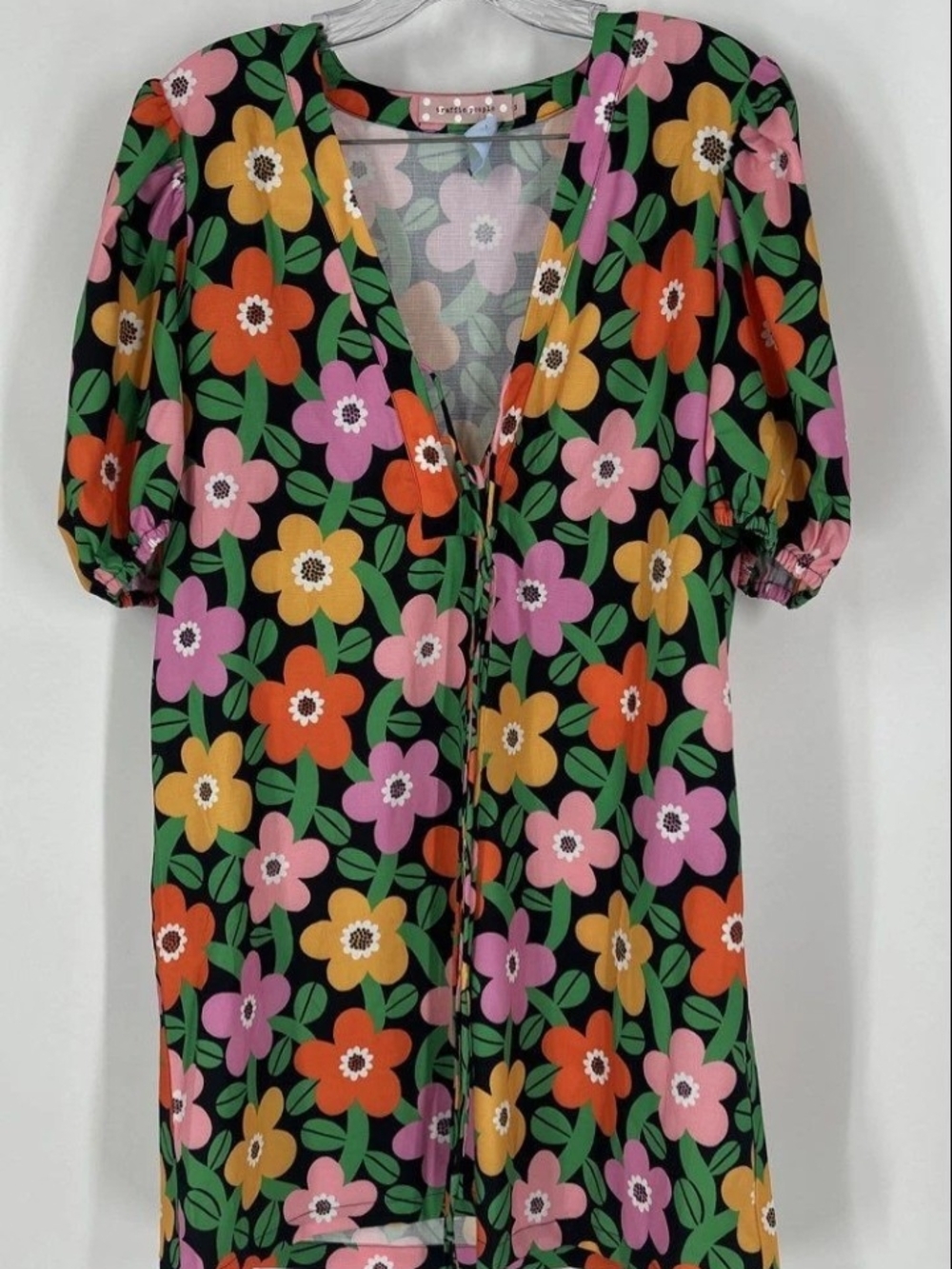 TRAFFIC PEOPLE Women's Multicolor Floral Short Sleeve Mini Dress Size Small